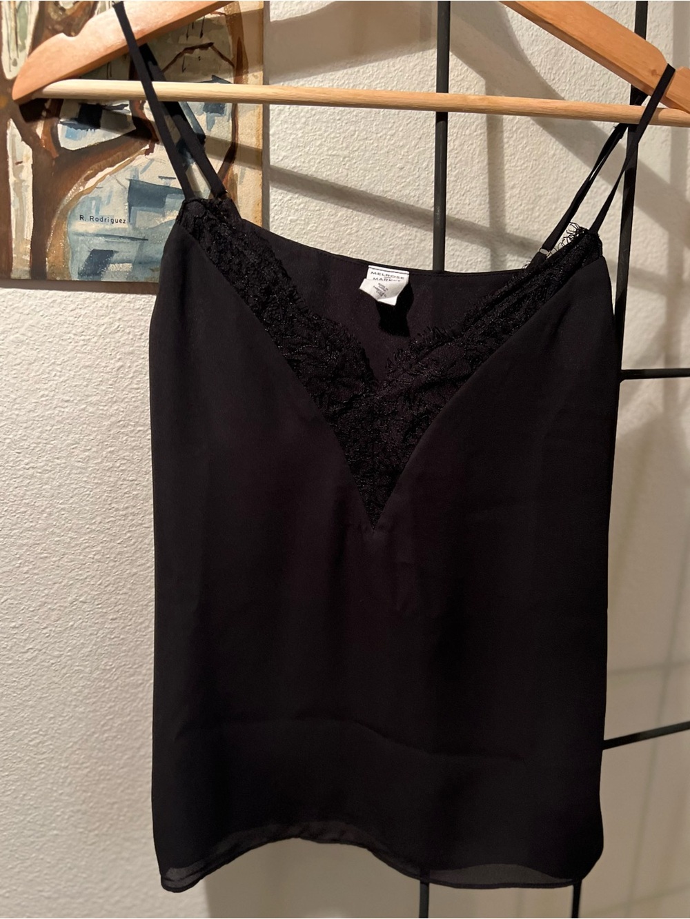 Flowy Black Lace-Trim Camisole Slip Top W/vintage vibes Women Tanks, Size Small - Picture 4 of 8